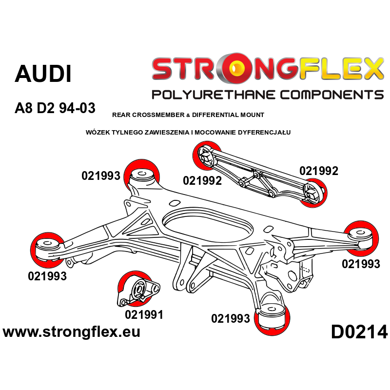 STRONGFLEX|026240A: Hinterachsträger - buchsen satz SPORT Audi A8/S8 D2 94-02 FWD Diagramm Schema:D0214