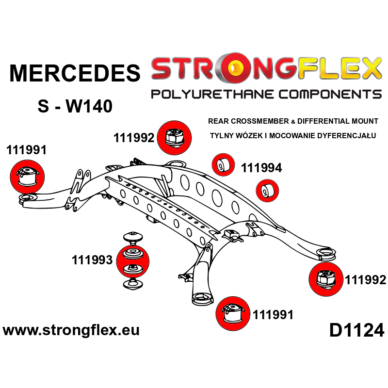 STRONGFLEX|111991A: Hintere Achsträger Vordere Buchse SPORT Mercedes Klasse S W140 91-98 CL C140