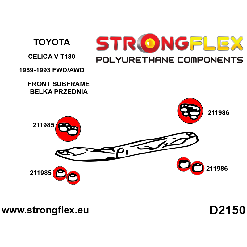 STRONGFLEX|211985A: Front subframe - front bush SPORT Toyota Celica V 89-93 T180 diagram scheme:D2150