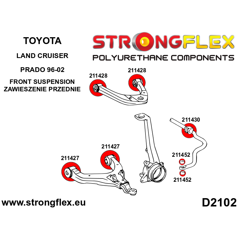 STRONGFLEX|211428A: Tuleja wahacza przedniego górnego SPORT Toyota Land Cruiser Prado II 96-02 J90 diagram schemat:D2102