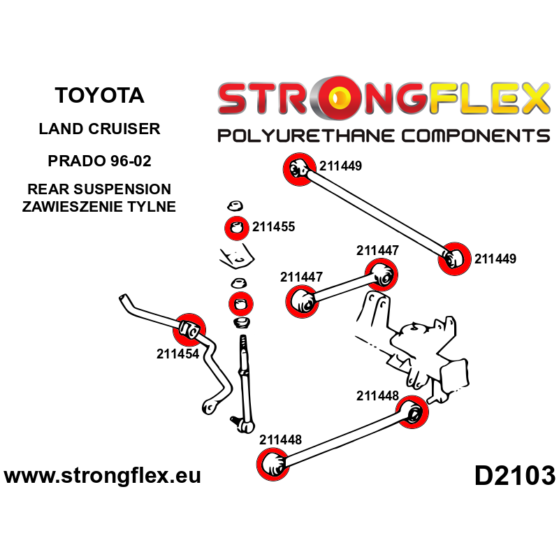 STRONGFLEX|211448A: Tuleja wahacza tylnego dolnego SPORT Toyota Land Cruiser Prado II 96-02 J90 4Runner diagram schemat:D2103