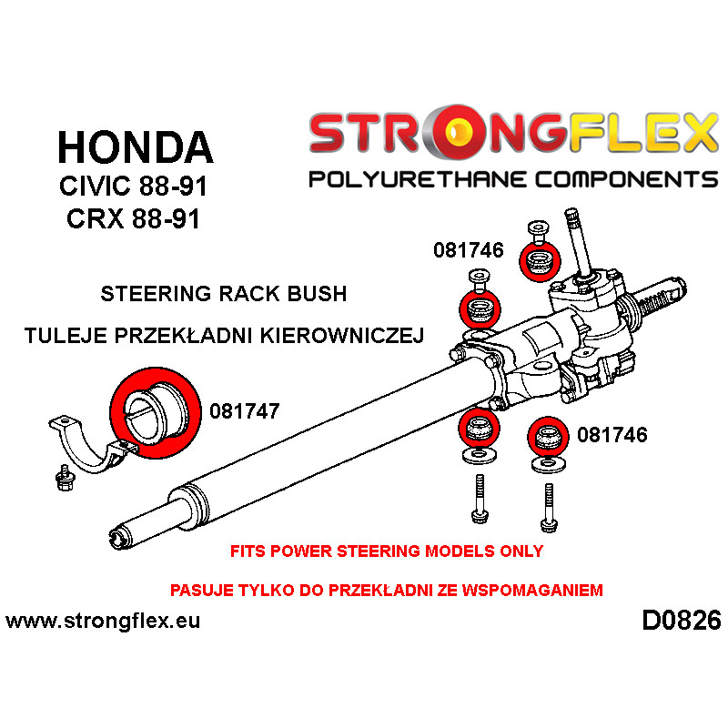 STRONGFLEX|081746A: Buchse Lenkgetriebe SPORT Honda Civic V 91-95 EG/EH EJ IV 88-91 EC ED EE EF EX CRX II Diagramm Schema:D0826