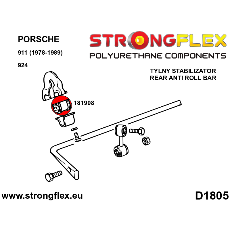 STRONGFLEX|181908A: Rear anti roll bar bush SPORT Porsche 911 69-89 924 diagram scheme:D1805