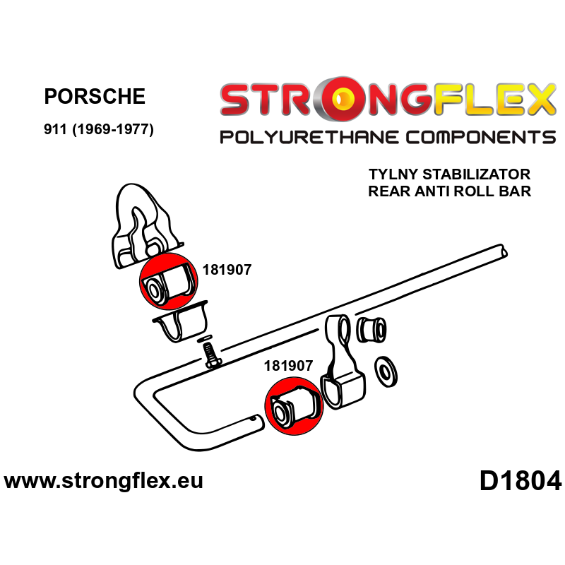 STRONGFLEX|181907B: Rear anti roll bar bush Porsche 911 diagram scheme:D1804