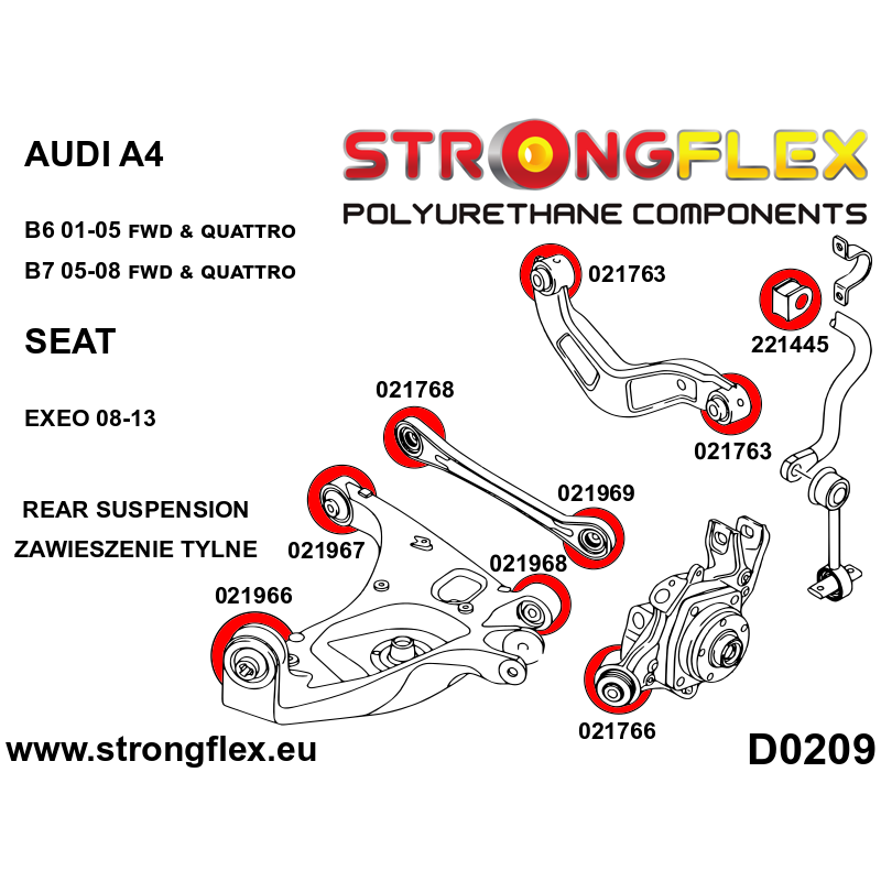 STRONGFLEX|026237A: Hinterradaufhängungssatz SPORT Audi A4/S4 RS4 II 01-05 B6 FWD Quattro III 05-08 B7 Diagramm Schema:D0209