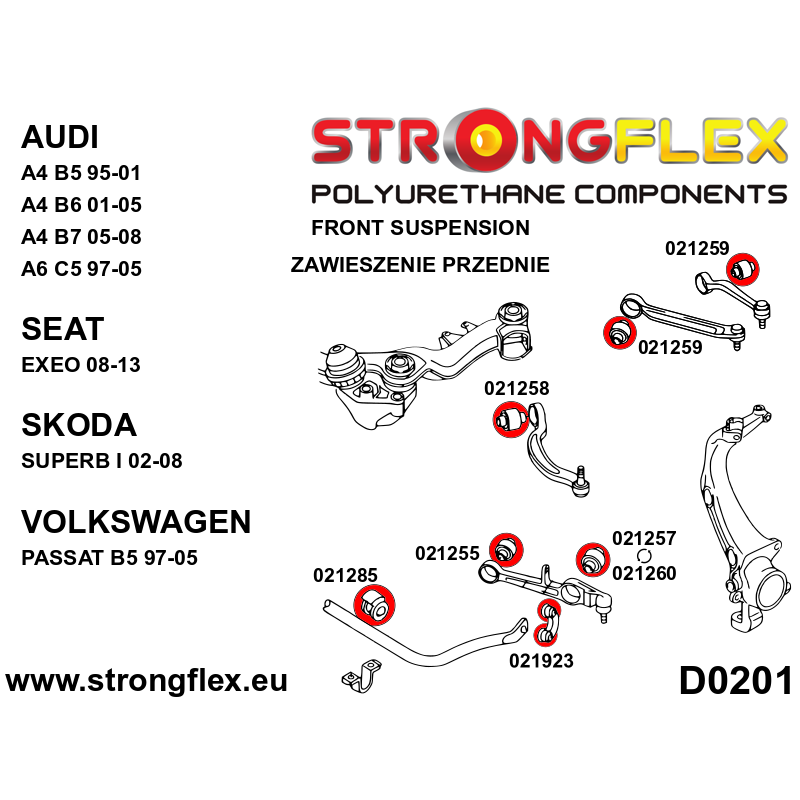 021258B - Tuleja wahacza przedniego dolnego tylnego - Poliuretan strongflex.eu