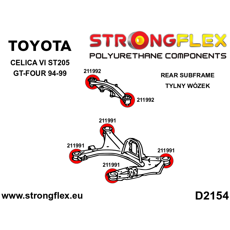 STRONGFLEX|211991A: Rear subframe bush SPORT Toyota Celica VI 93-99 T200 ST205 GT-Four diagram scheme:D2154