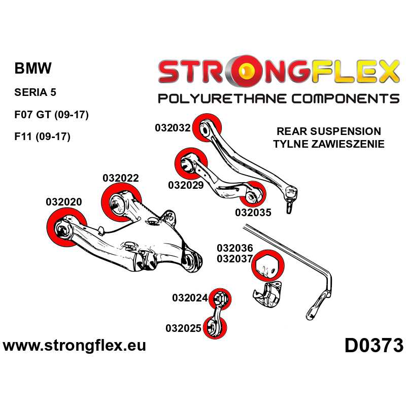 STRONGFLEX|036065A: Full suspension polyurethane bush kit SPORT BMW Seria 5 VI 09-17 F10/F11 F07 10-17 diagram scheme:D0373