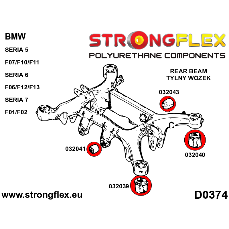 STRONGFLEX|036065A: Full suspension polyurethane bush kit SPORT BMW Seria 5 VI 09-17 F10/F11 F07 10-17 diagram scheme:D0374