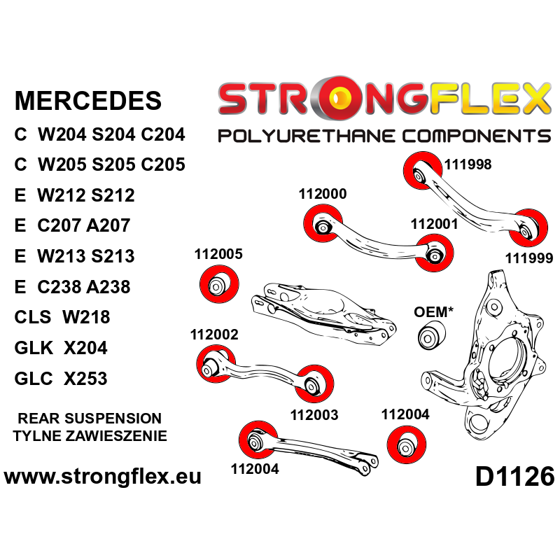 STRONGFLEX|112004A: Rear lower arm bush SPORT Mercedes Class E W211 02-09 RWD 4MATIC CLS-Class C219 04-10 diagram scheme:D1126