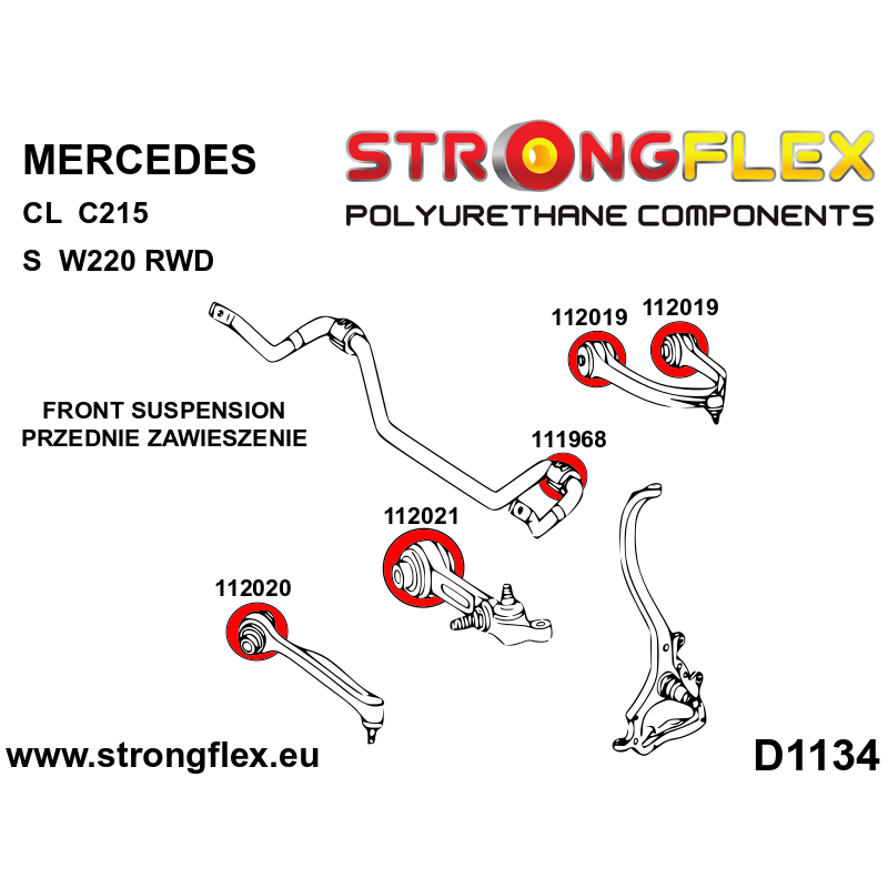 STRONGFLEX|112019A: Front upper arm bush SPORT Mercedes CL C215 98-06 Class S W220 98-05 RWD diagram scheme:D1134