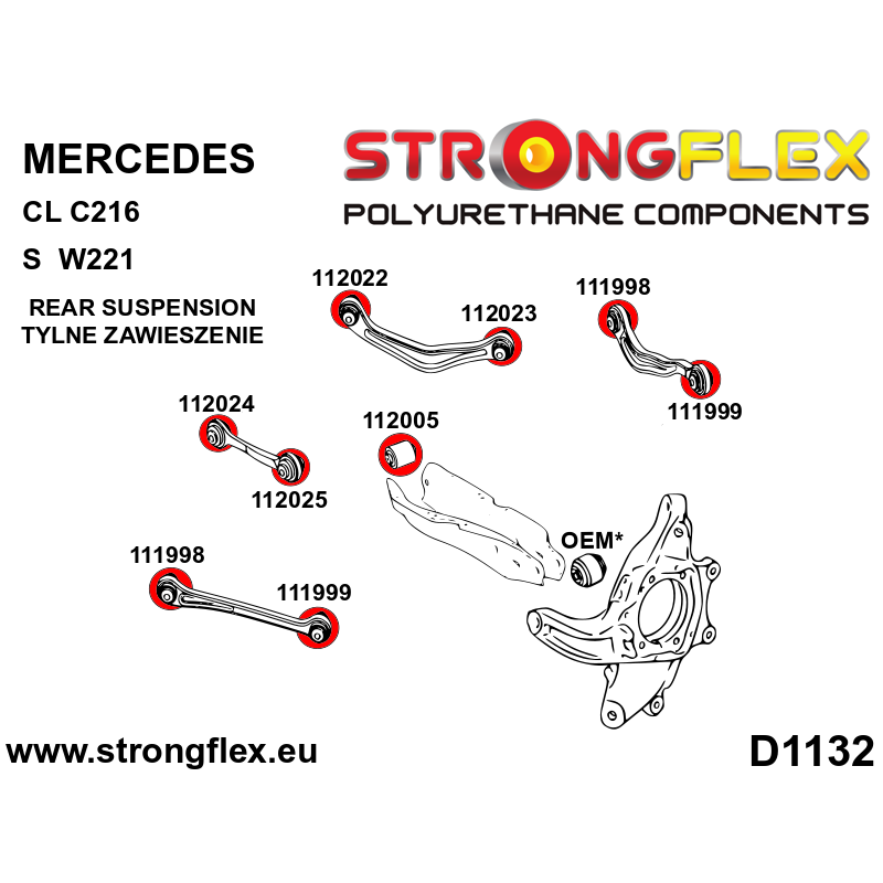 STRONGFLEX|111998A: Rear lower arm – inner bush SPORT Mercedes GLK 08-15 X204 GLC I 15-22 X253 Class C diagram scheme:D1132