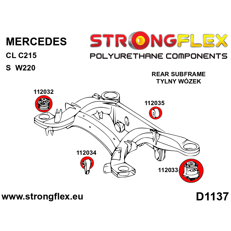 STRONGFLEX|112032A: Rear crossmember – front bush SPORT Mercedes CL C215 98-06 Class S W220 98-05 RWD diagram scheme:D1137