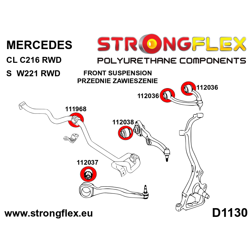 STRONGFLEX|111968A: Front anti roll bar bush SPORT Mercedes Class E W211 02-09 RWD 4MATIC CLS-Class C219 diagram scheme:D1130