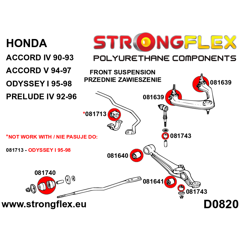 STRONGFLEX|086205A: Suspension polyurethane bush kit SPORT Honda Prelude V 96-01 diagram scheme:D0820