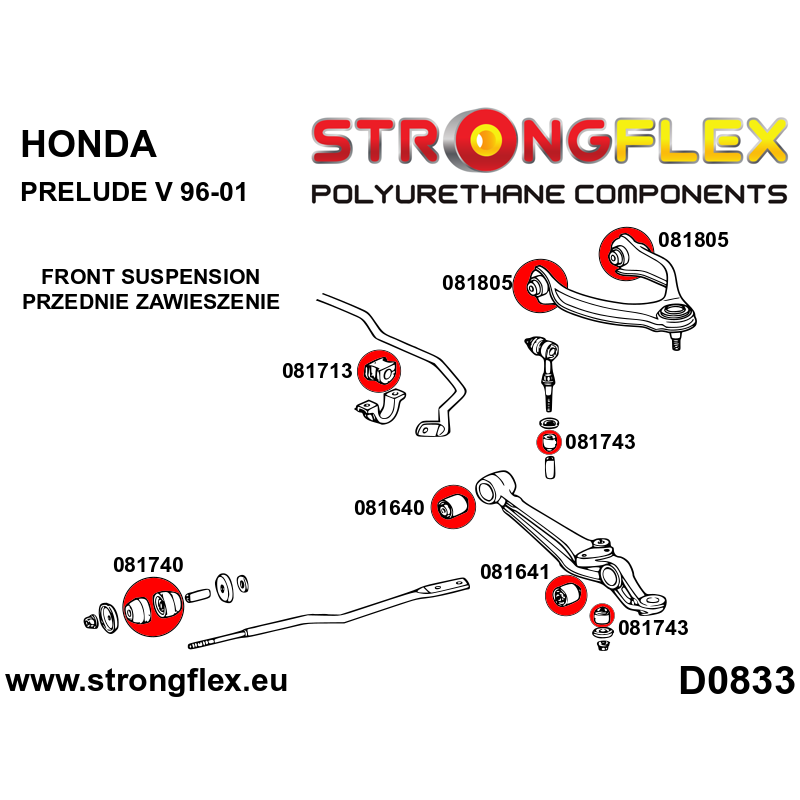 081805A: Front upper arm bush SPORT Honda Prelude V 96-01 BB diagram scheme:D0833