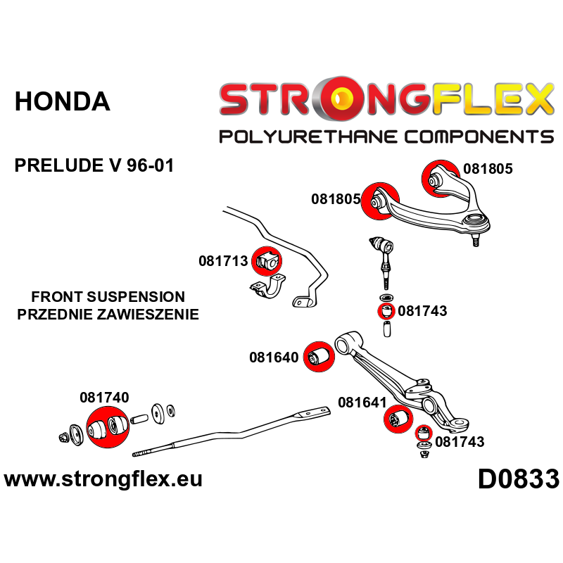 STRONGFLEX|081641A: Front lower outer arm bush SPORT Honda Accord VI 98-02 IV 90-93 V 94-97 Prelude III diagram scheme:D0833