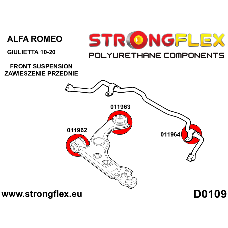 STRONGFLEX|011963A: Front lower arm – rear bush SPORT Alfa Romeo Giulietta III 10-20 type diagram scheme:D0109