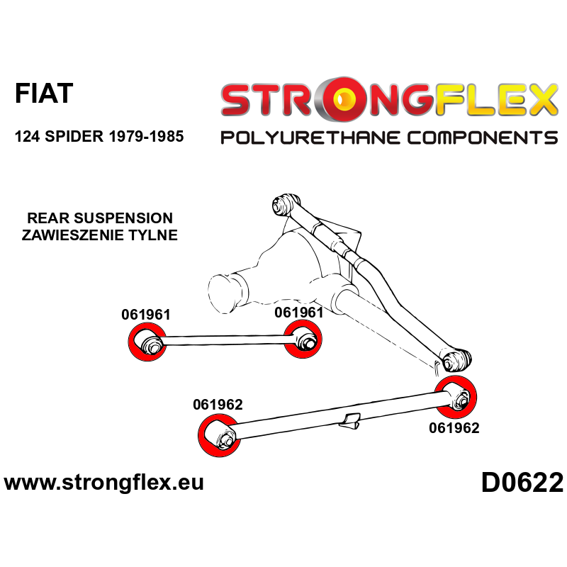 STRONGFLEX|061961A: Hintere Querlenkerbuchse - oberer SPORT Fiat 124 Spider I Diagramm Schema:D0622