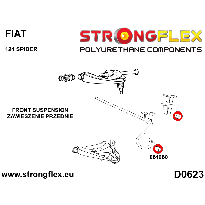 STRONGFLEX|061960A: Front anti roll bar bush SPORT Fiat 124 Spider I diagram scheme:D0623