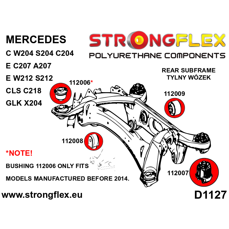 STRONGFLEX|112007A: Rear crossmember – rear bush SPORT Mercedes GLK 08-15 X204 Class C W204 07-14 RWD diagram scheme:D1127