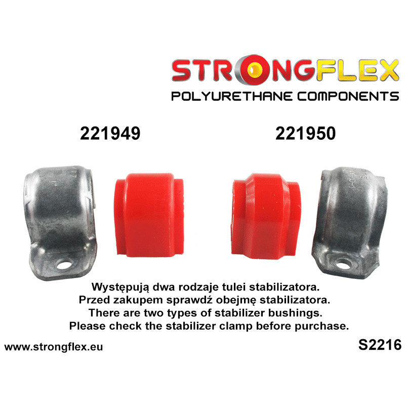 STRONGFLEX|221950B: Front / rear stabilizer bush Audi A3/S3 RS3 III 13-21 8V FWD 15-21 Quattro Volkswagen Touran II