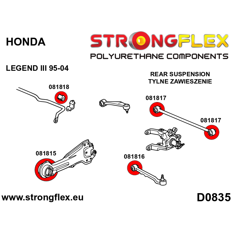 STRONGFLEX|081815A: Hintere Längslenkerbuchse SPORT Honda Legend III Diagramm Schema:D0835