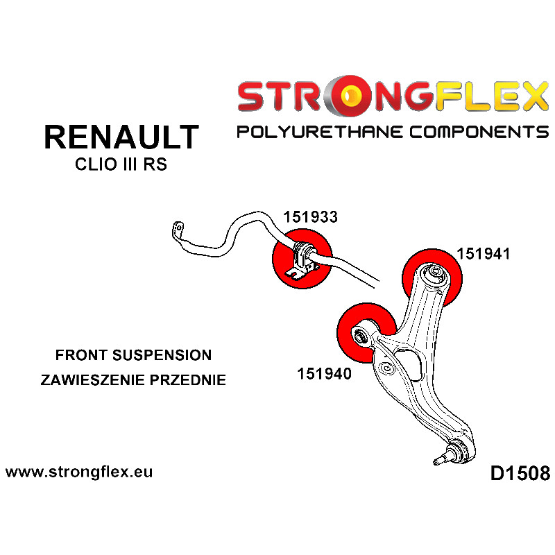 STRONGFLEX|156082B: Front suspension bush kit Renault Clio III 05-12 diagram scheme:D1508