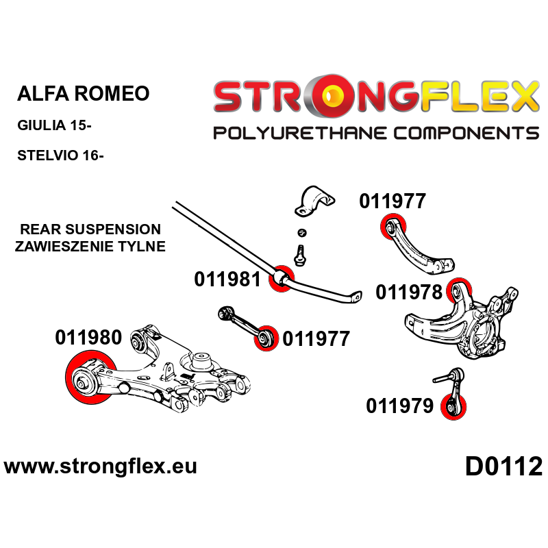 STRONGFLEX|011981A: Hintere Stabibuchse SPORT Alfa Romeo Stelvio 16- Giulia Diagramm Schema:D0112