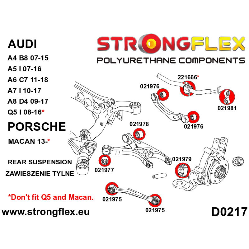 STRONGFLEX|021981B: Rear anti roll bar link bush Porsche Macan 13- Audi A4/S4 RS4 IV 07-15 B8 FWD Quattro diagram scheme:D0217