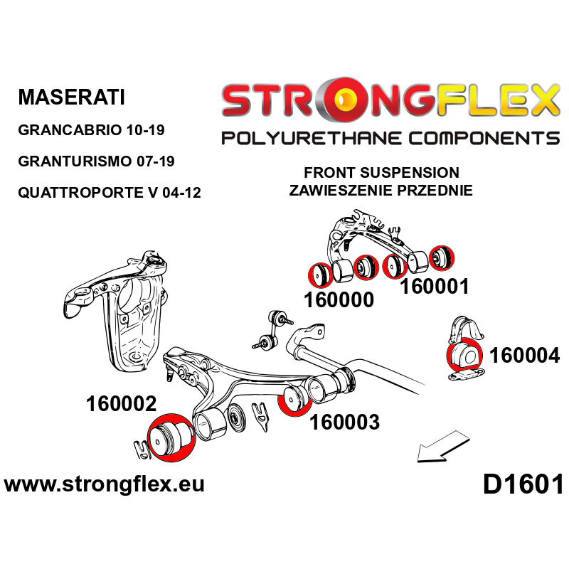 STRONGFLEX|160000A: Tuleja wahacza przedniego górnego – przednia SPORT Maserati Grancabrio 10-19 diagram schemat:D1601