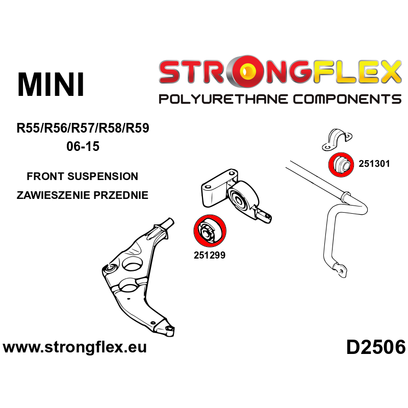 STRONGFLEX|251299A: Front control arm bush SPORT Mini R55/R56/R57/R58/R59 diagram scheme:D2506