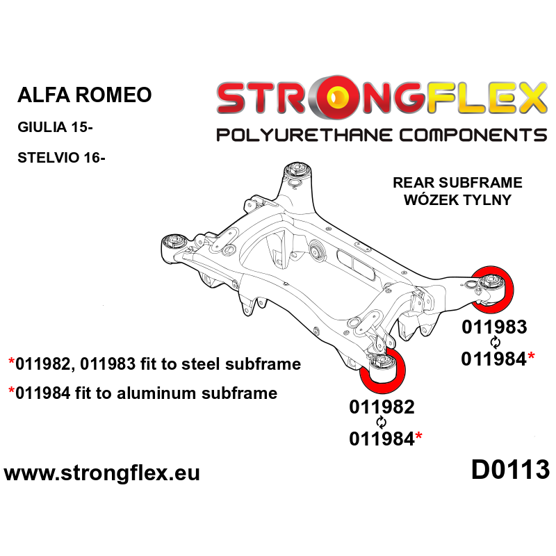 STRONGFLEX|011984B: Hintere Achsträger Buchse Alfa Romeo Stelvio 16- Giulia Diagramm Schema:D0113