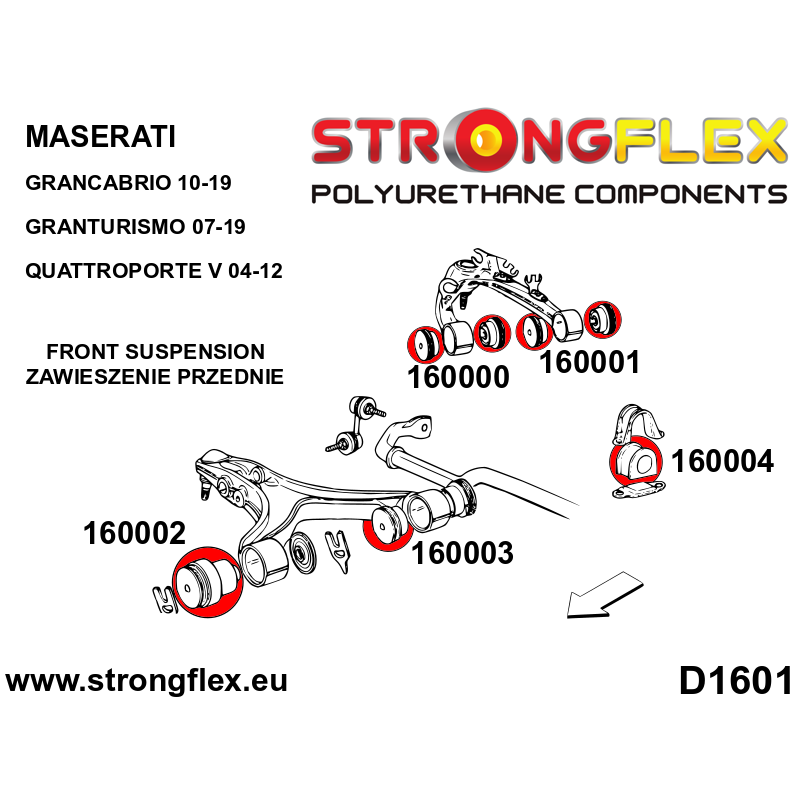 STRONGFLEX|166101B: Full suspension polyurethane bush kit Maserati Grancabrio 10-19 Granturismo 07-19 diagram scheme:D1601