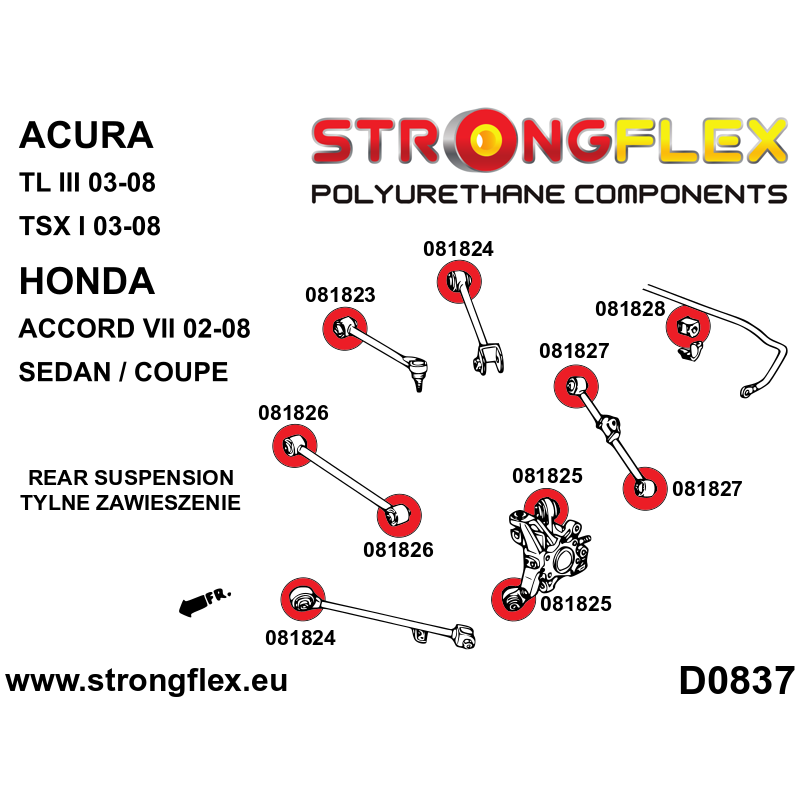 STRONGFLEX|081823A: Rear toe adjuster bush SPORT Acura TL III 03-08 UA6/UA7 TSX I CL9 Honda Accord VII diagram scheme:D0837