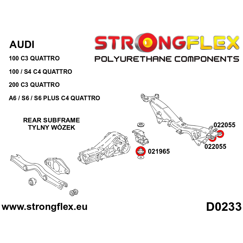 STRONGFLEX|021965A: Hinterachse - Differentialaufhängung hintere Buchse 55mm SPORT Audi A6/S6 RS6 C4 Diagramm Schema:D0233