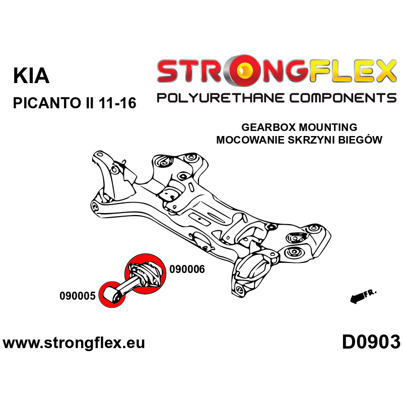 STRONGFLEX|090005A: Tuleja łapy skrzyni SPORT Kia Picanto II TA 11-16 Hyundai Elantra VI AD 15-20 Kona I diagram schemat:D0903