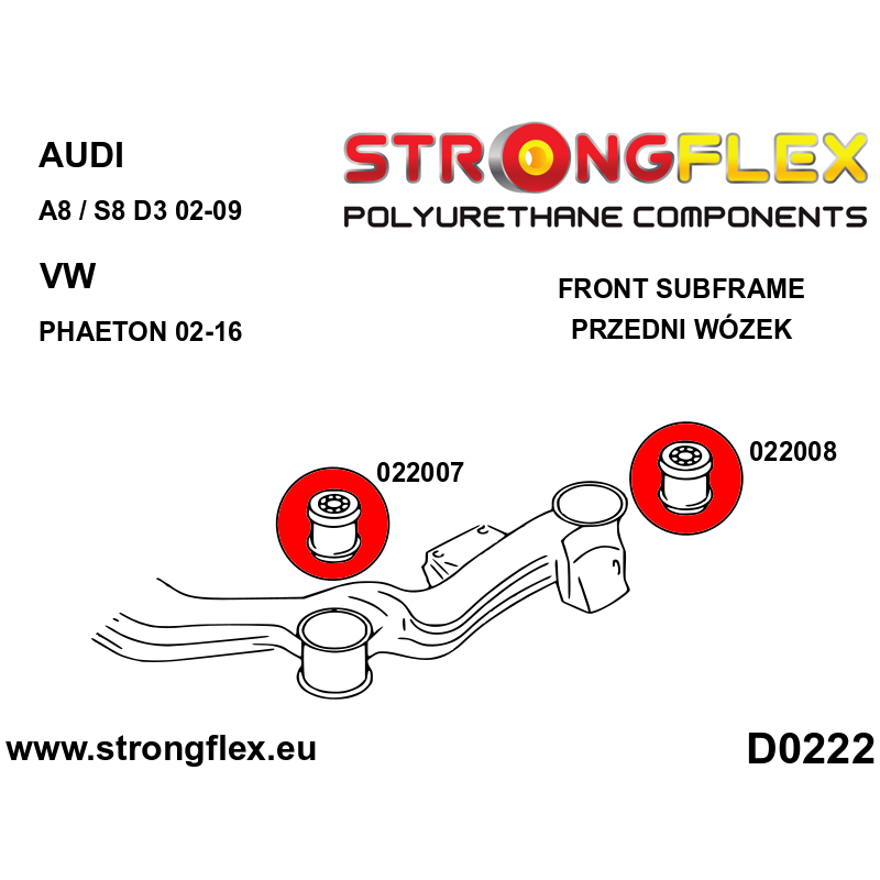 STRONGFLEX|026247A: Full suspension polyurethane bush kit SPORT Audi A8/S8 D3 02-09 Quattro Volkswagen diagram scheme:D0222