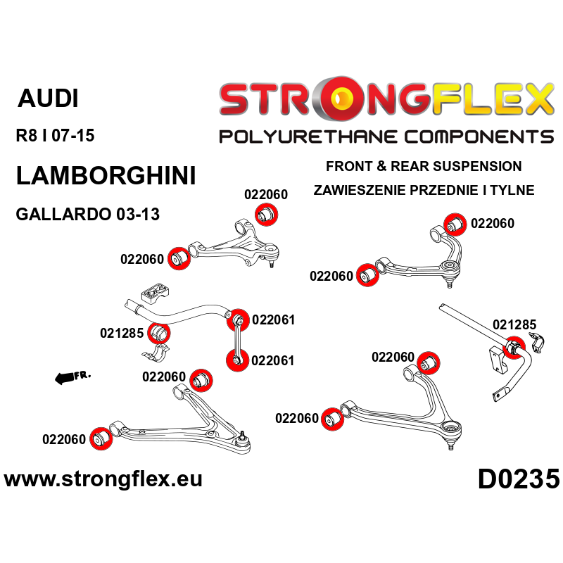 STRONGFLEX|022060A: Arm bush SPORT Audi R8 I 06-15 Lamborghini Gallardo diagram scheme:D0235