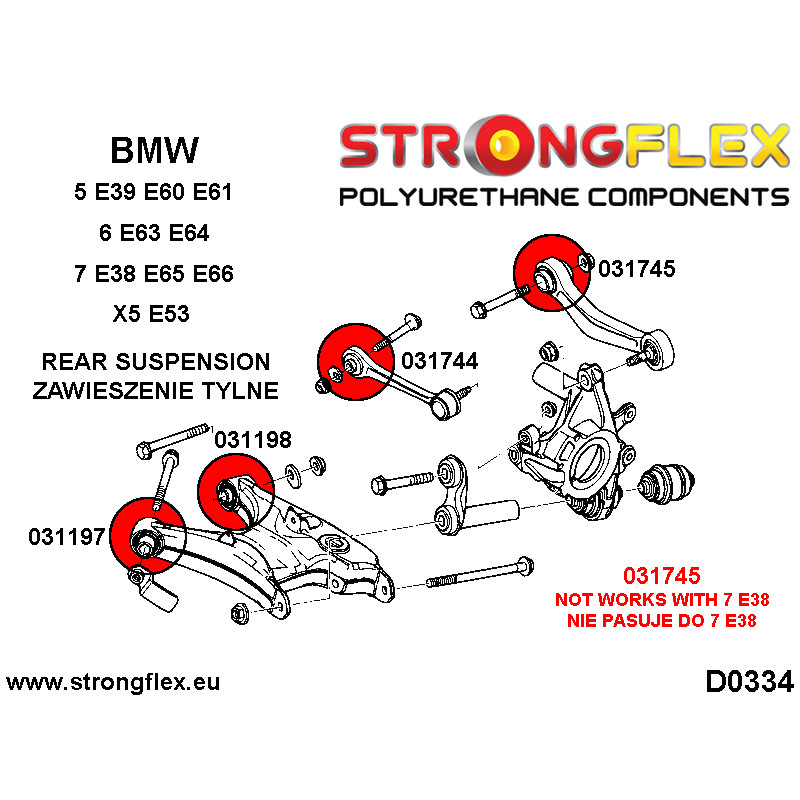 STRONGFLEX|036249A: Full suspension polyurethane bush kit SPORT BMW Seria 5 V 03-10 E60/E61 Sedan xi xd diagram scheme:D0334