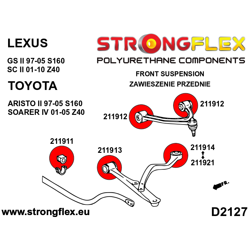 STRONGFLEX|216246A: Kompletter Satz Aufhängungsbuchsen SPORT Lexus GS/F II 97-05 S160 SC 01-10 Z40 Diagramm Schema:D2127