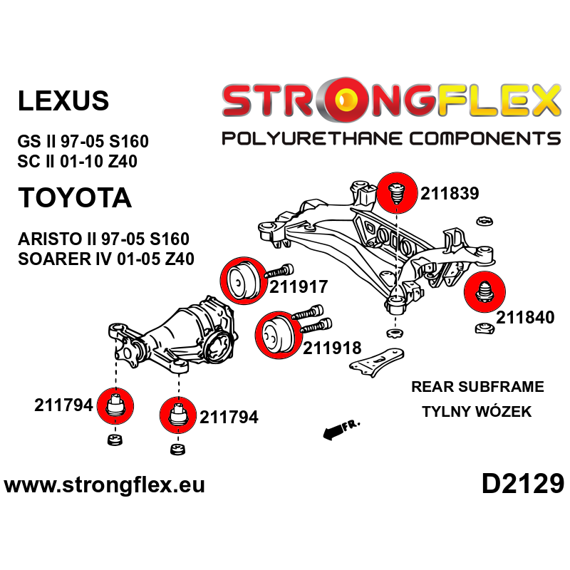 STRONGFLEX|216246A: Full suspension bush kit SPORT Lexus GS/F II 97-05 S160 SC 01-10 Z40 Toyota Soarer IV diagram scheme:D2129