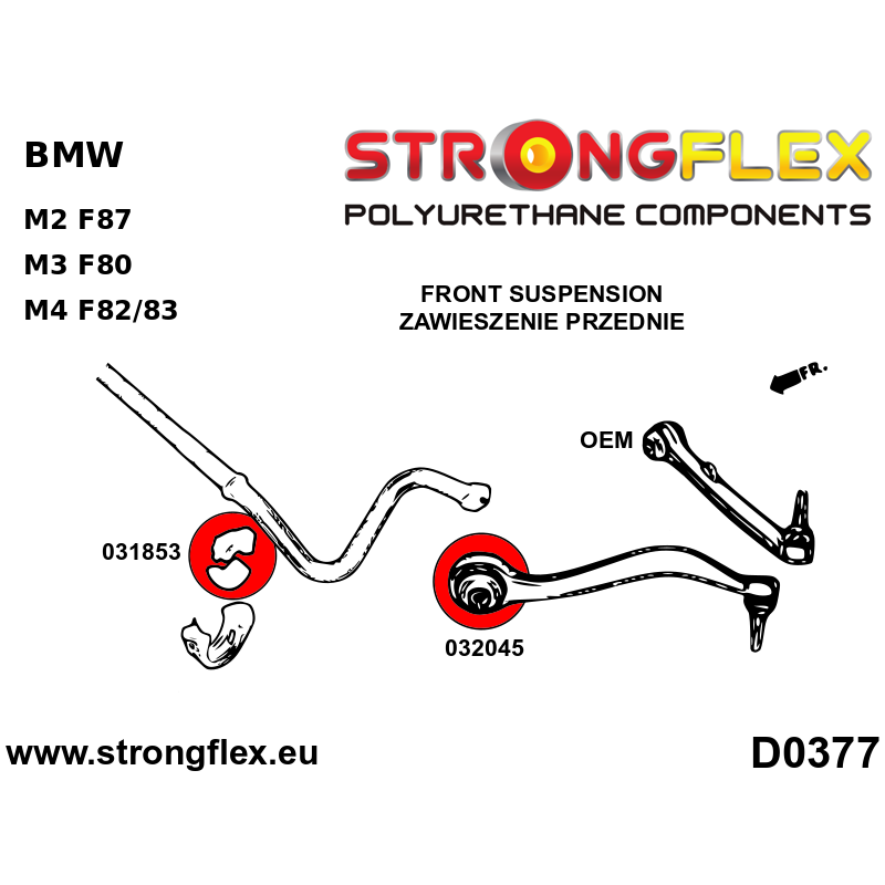 STRONGFLEX|036068A: Full suspension polyurethane bush kit SPORT BMW Seria 3 VI 13-20 F30/F31 F34 F80 14-18 diagram scheme:D0377