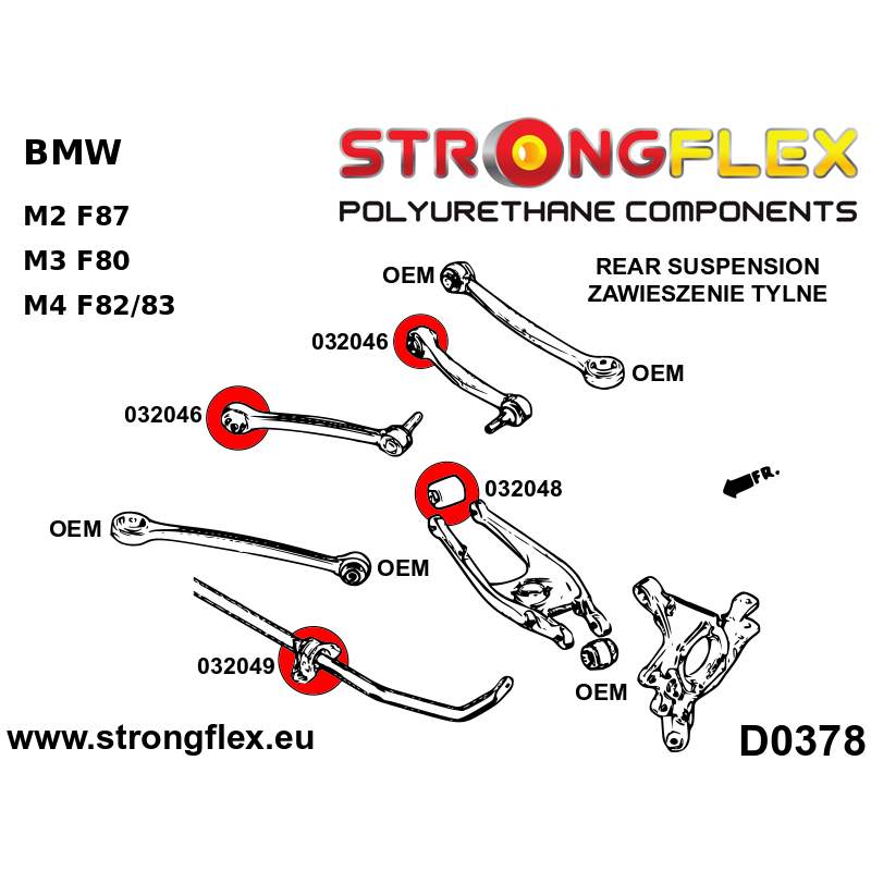 STRONGFLEX|036068A: Full suspension polyurethane bush kit SPORT BMW Seria 3 VI 13-20 F30/F31 F34 F80 14-18 diagram scheme:D0378