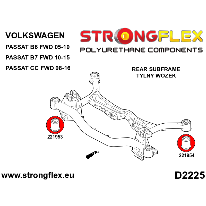 221953A: Hintere Achsträger – hintere Buchse SPORT Volkswagen Passat VI 05-10 B6 FWD VII 10-15 B7 CC Diagramm Schema:D2225