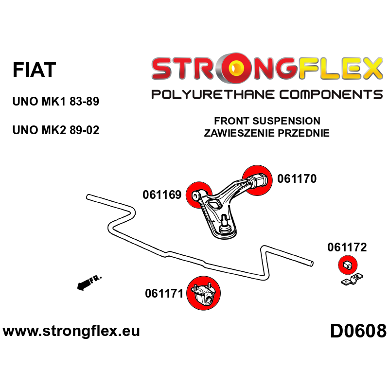 STRONGFLEX|061170B: Querlenker Vorderachse - hintere Buchse Fiat Cinquecento 91-98 Seicento 98-08 Uno Diagramm Schema:D0608