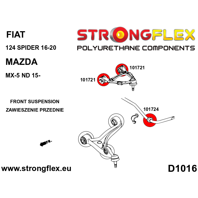 STRONGFLEX|101721A: Tuleja wahacza przedniego – górnego SPORT Fiat 124 Spider II 16-20 Mazda diagram schemat:D1016