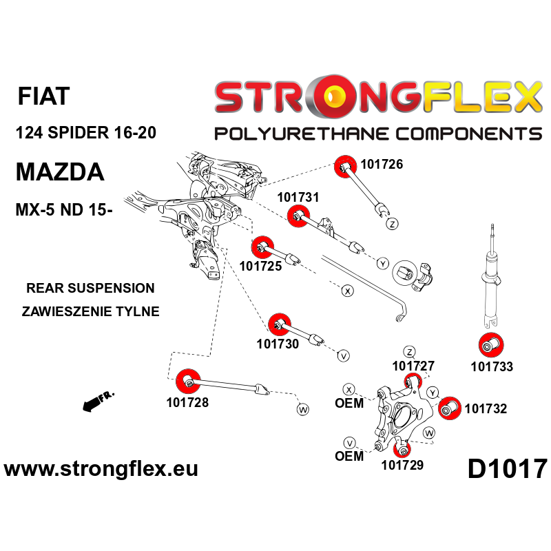 STRONGFLEX|101728A: Rear trailing arm bush SPORT Fiat 124 Spider II 16-20 Mazda MX-5/Miata Roadster IV 15- diagram scheme:D1017