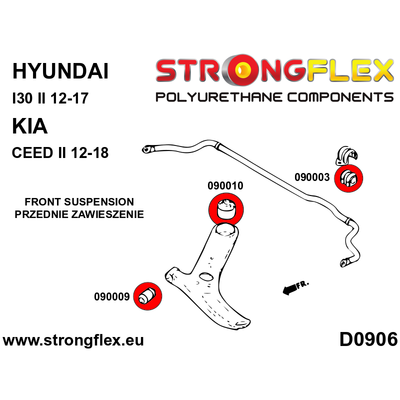 STRONGFLEX|090009A: Front control arm – front bush SPORT Hyundai Elantra VI AD 15-20 Kona I OS 17-23 diagram scheme:D0090