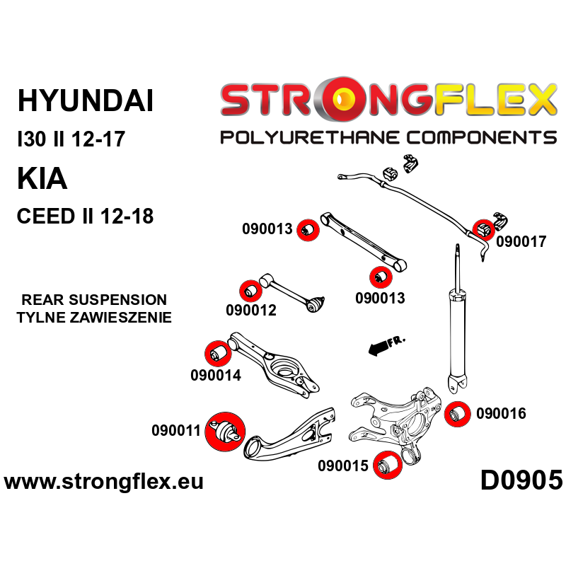 STRONGFLEX|090012A: Tuleja tylnego drążka SPORT Hyundai I30 II GD 12-17 Kia Ceed Ceed/ProCeed JD diagram schemat:D0090